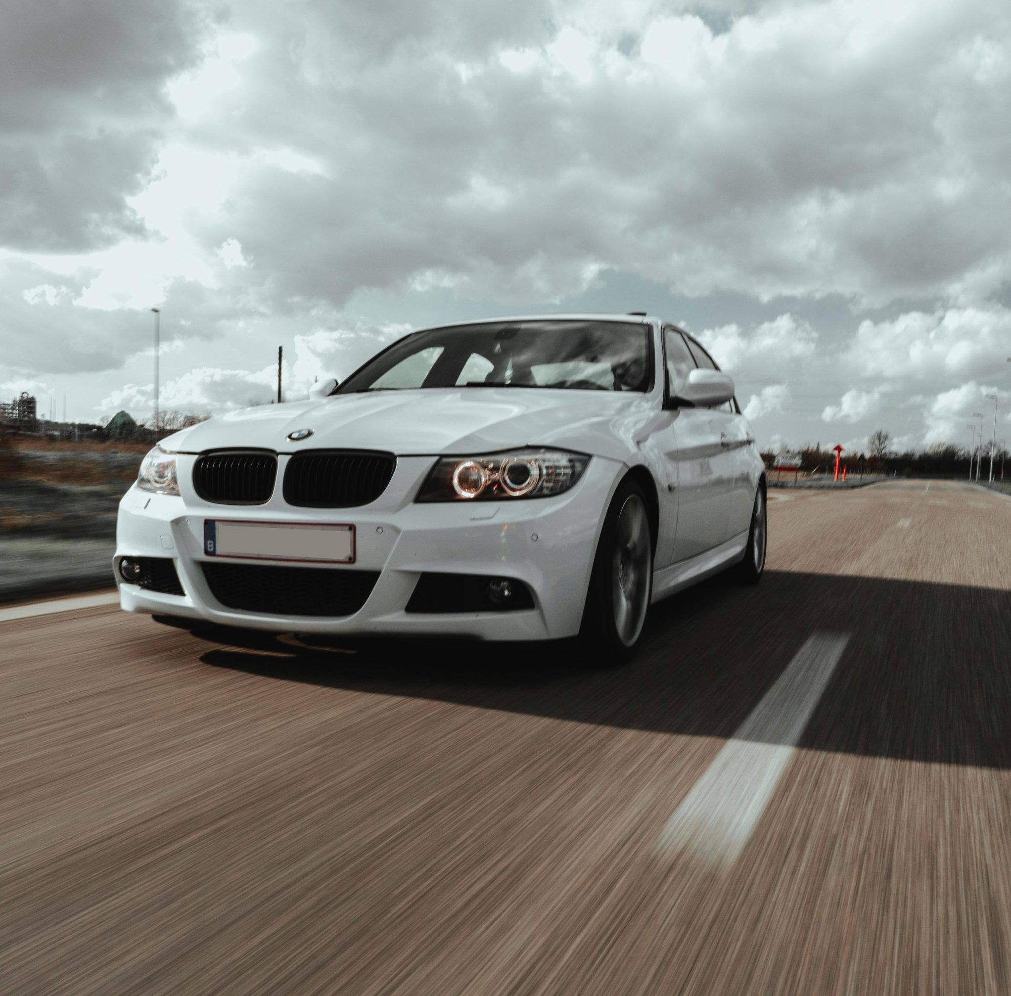White car on a highway